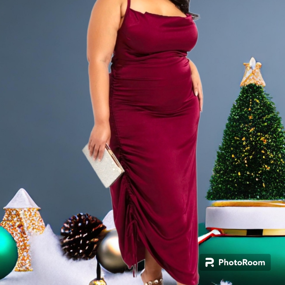 Ashley Stewart Stunning Satin Slip cowl neck dress. Wine color. Size 22/24 - Picture 6 of 12
